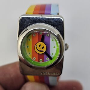 VTG Joe Boxer Women's Watch 24MM Smiley Face Rainbow Plastic Bands New Battery